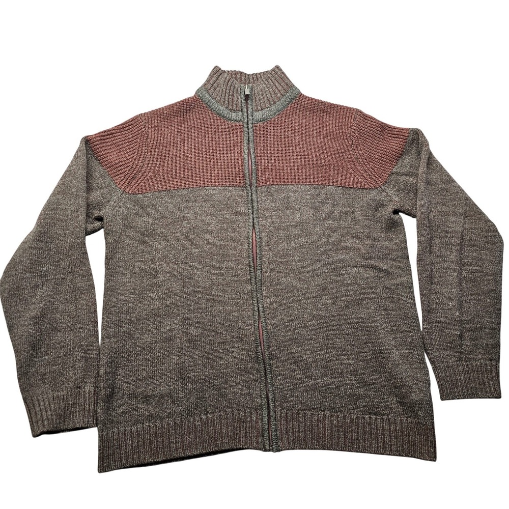Kenneth Cole Reaction Full Zip Cardigan Mens XL Burgundy Grey Wool Blend Sweater